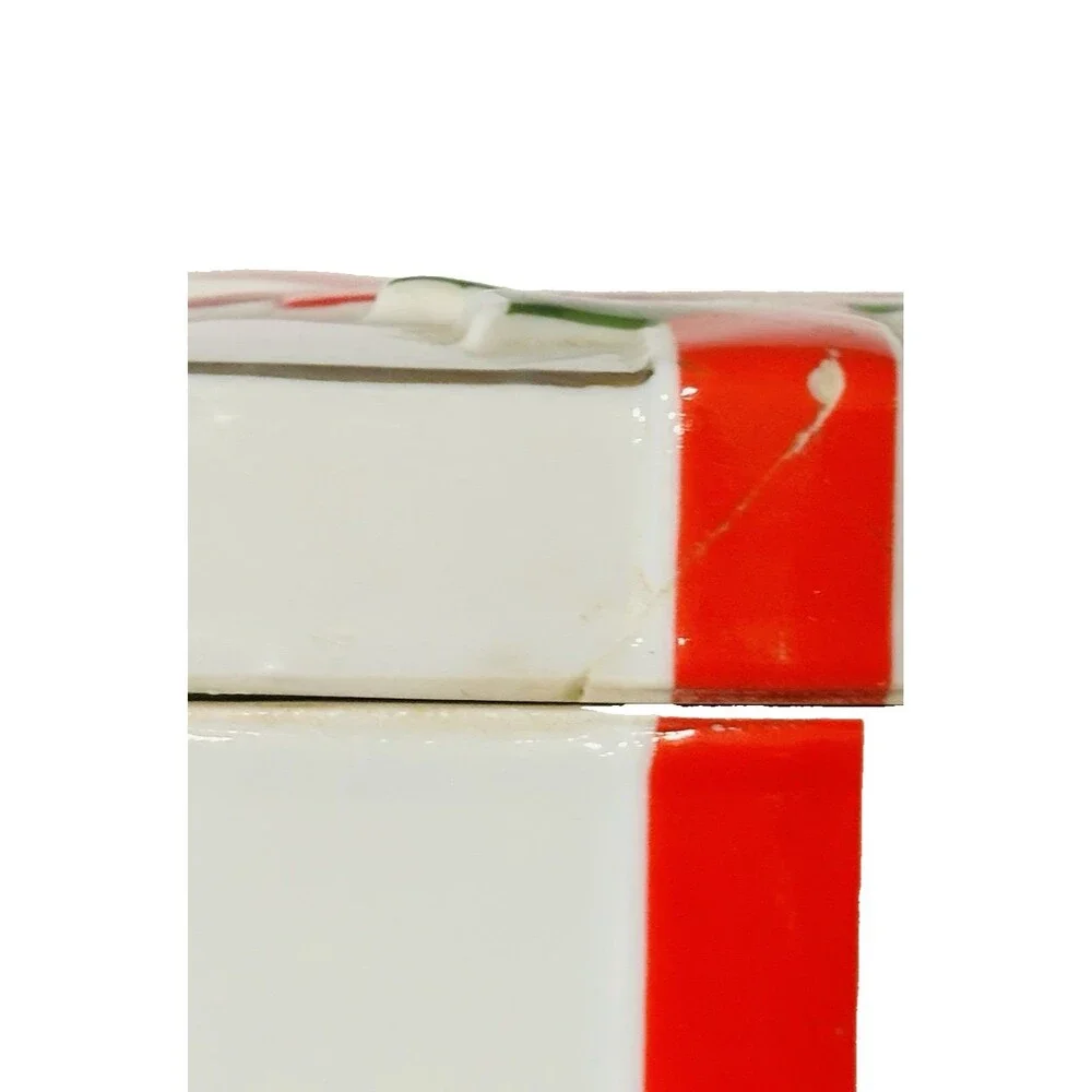 Vintage Christmas Ceramic Ribbon & Holly Covered Box Mount Clemens Pottery 1986